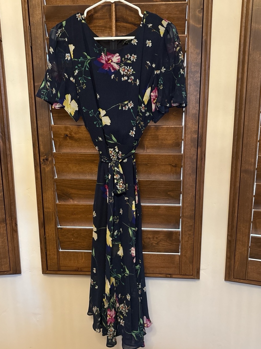 DKNY Navy Floral Maxi Dress with Pink and Yellow Accents